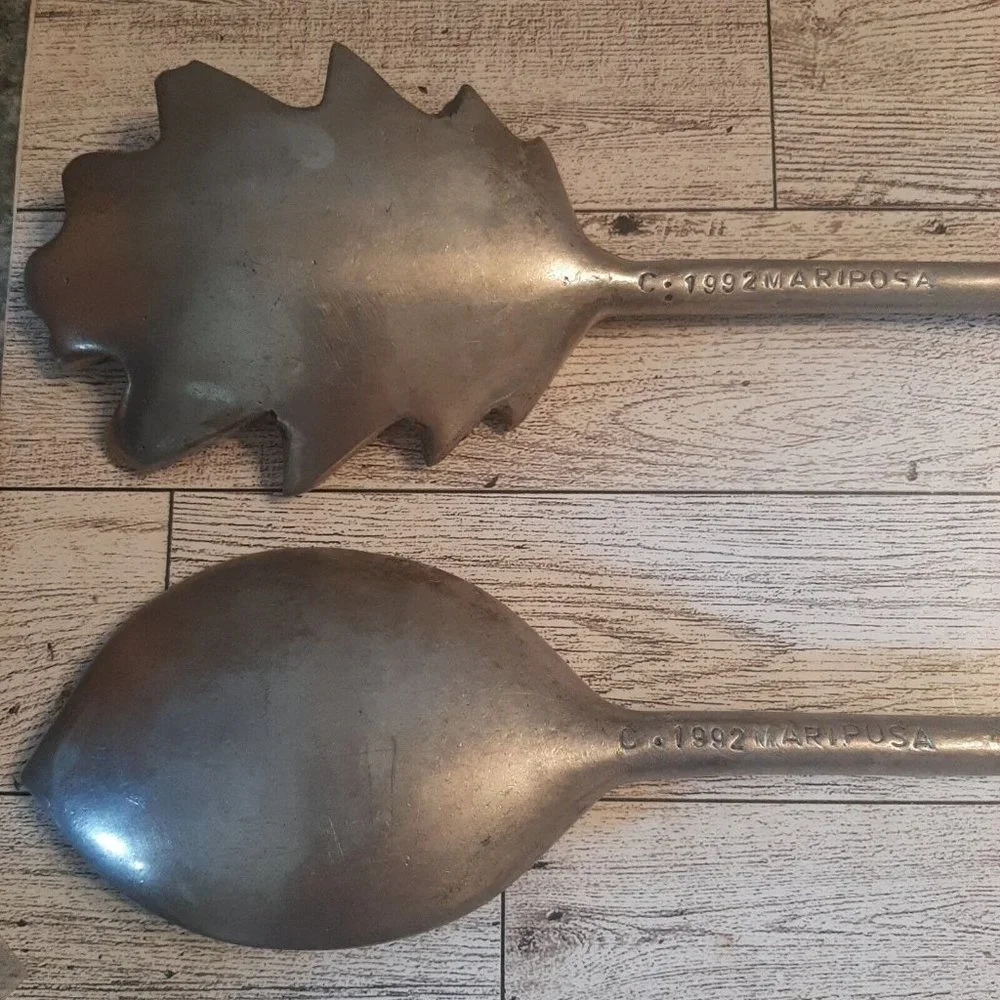 Mariposa Cast Aluminum Salad Servers Vintage 1992 Leaf Pattern Spoon Fork